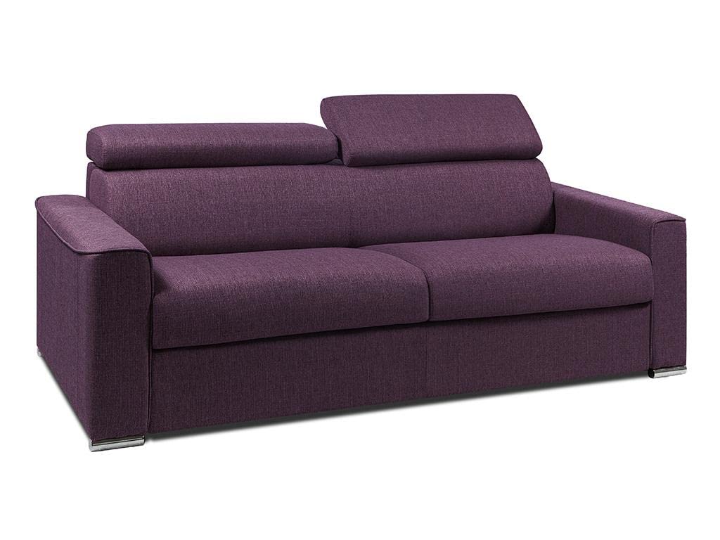 Canapé 4 Places Convertible Express en Tissu Vizir - Violet - Couchage Lattes Larges 160 cm - Matelas 22 cm avec mémoire de Forme DUNLOPILLO