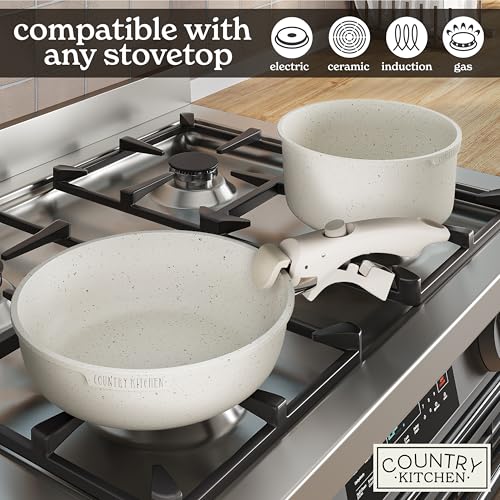 Image of Country Kitchen Cookware Set with Removable Handle, Oven & RV Safe Pots and Pans Set, Cream, Original