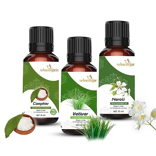 Image of Pure Combo Of 3 Essential oil For Hair & Skin Natural Therapeutic Grade & Undiluted Oil 15ML (Camphor-Vetiver-Neroli)