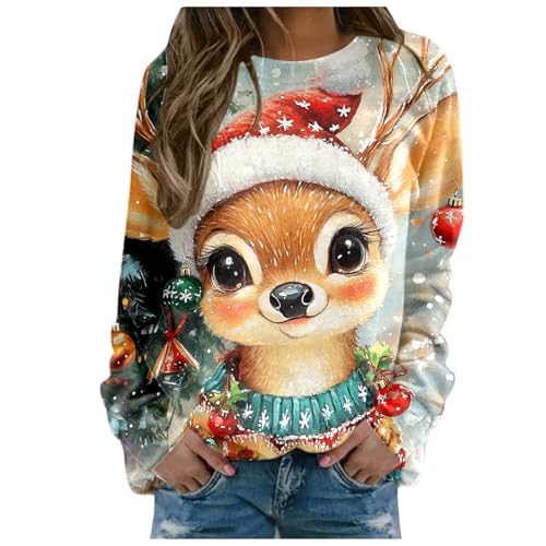 Sweat-shirt à capuche renne de Noël romantique à épaules dénudées bleu ciel XL