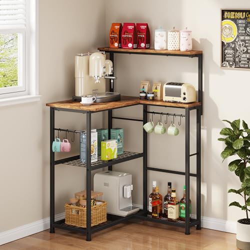 OYRREU 4 Stöckig Eckregal Küchenregal Stehend, Mikrowellen Regal für Küche Kaffeebar...
