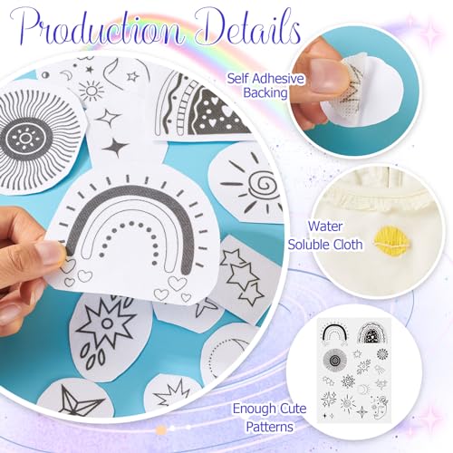 Image of Magibeads 60Pcs Moon Sun Star Water Soluble Embroidery Stabilizer Adhesive Stick and Stitch Embroidery Transfer Paper for Hand Sewing Beginners Adults
