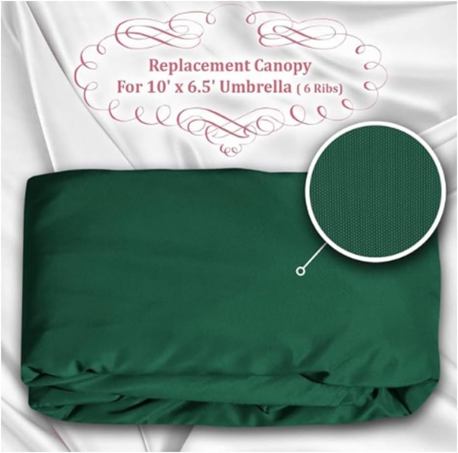 10' X 6.5' 6-Ribs Umbrella Canopy Rectangular Patio Umbrella Cloth Table Market Umbrella Replacement Cover Anti-UV Fabric Fade Resistant(Dark Green)