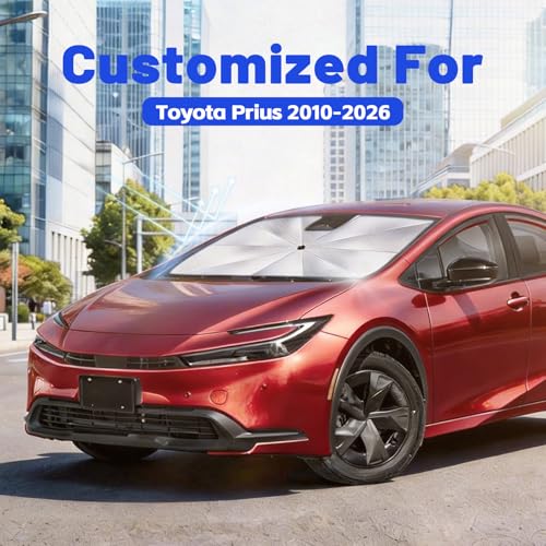 Image of Car Windshield Sun Shade for Toyota Prius 2010-2026 -[Reflective Coated Fabric] Sunshade Umbrella for Front Window, Car Shades Sun Visor Keep Car Cool and Protects Interior, 1:1 Exact Fit