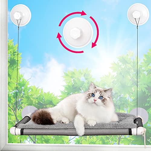 Image of ZALALOVA Cat Window Perch Seat Large Sturdy Cat Beds Fleece Blanket 2026 Screw Suction Cups Resting with Blanket (Grey)