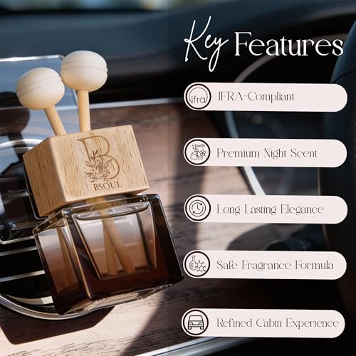 Image of BSOUL Oud Amber Luxe Car Air Vent Clip Perfume 8ml Pack Of 2 | Premium Wooden Car Diffuser with Essential Oils | Rich Oud, Amber & Spicy Notes | Long-Lasting Luxury Car Air Freshener (Brown)