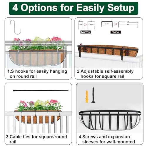 DUNCHATY Railing Planter Window Box - 4 Pack 24" Horse Trough Planter with Coco Fiber Liner - Deck Balcony Rail Planter for Porch Fence Patio Outdoor - Thumbnail 4