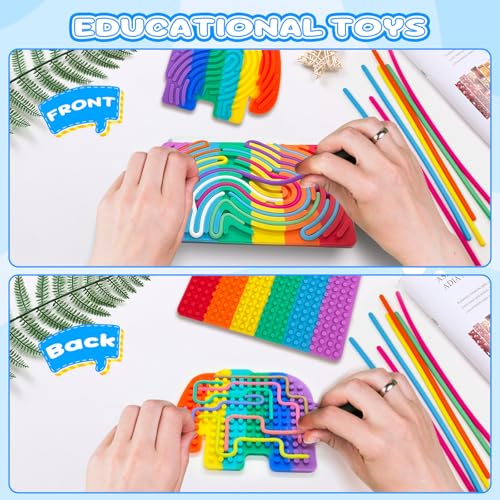 IETWATE 2 Stück Sensorik Spielzeug Activity Board, Silikon Doppelseitiges Autismus Spielzeug, Sensory Play mit 31 Silikonschnüre, Sensory Toys mit Reisetasche, für Kinder und Erwachsene Stressabbau