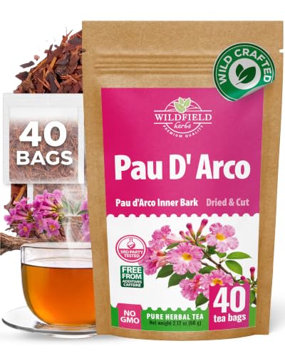40 Bags Pau D'Arco Herbal Tea (Tabebuia Impetiginosa) - 40 Count 1.5g Bags Dried Pau D'Arco Bark Herb Tea