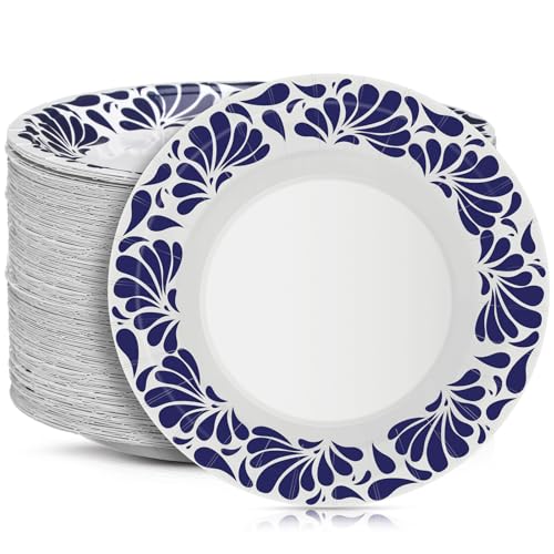 Yungyan 100 Pcs Talavera Paper Plates Cantaritos De Barro Mexicanos Paper Plates Blue and White Disposable Tableware Party Supply for Wedding Baby Shower Party(7 Inch) by Yungyan - Used condition - US$14.49