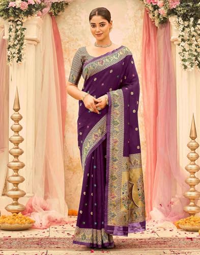 Image of SIRIL Women's Weaving Paithani Silk Saree With Unstitched Blouse Piece
