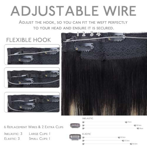 Image of WENNALIFE Wire Hair Extensions Real Human Hair 16 inch 125g Balayage Natural Easy to Apply Reusable for Volume Black to Light Blonde Remy Real Hair Extensions Invisible Wire Human Hair Fish Line