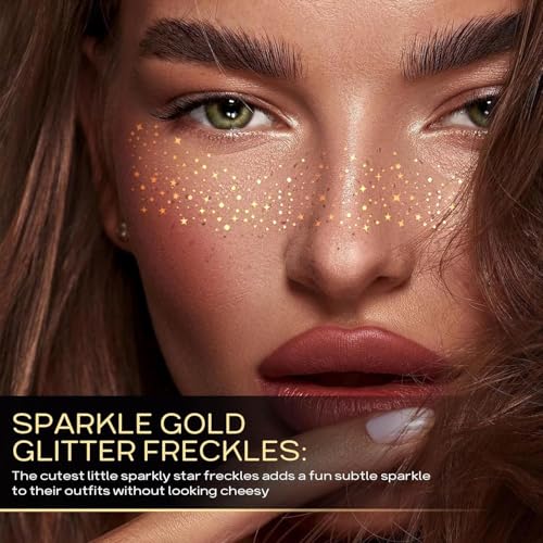 Image of 6 Pcs Temporary Gold Glitter Sticker Face Tattoo Stickers Sparkle Stickerez Freckles Sparkle Makeup Patches for Women Rhinestone Accessories for Festivals & Parties
