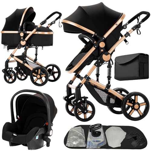 Nine point nine Poussette 3 en 1, Poussette Bebe avec Double Modes de Poussée Réversibles, Poussette Canne avec Grande Nacelle Confortable, Pousette avec...