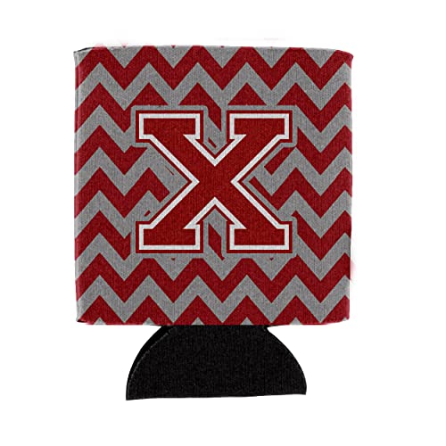 Caroline's Treasures CJ1049-XCC Letter X Chevron Maroon and White Can or Bottle Hugger Cooler Washable Drink Sleeve Collapsible Beverage Insulated Holder, Can Hugger, Multicolor