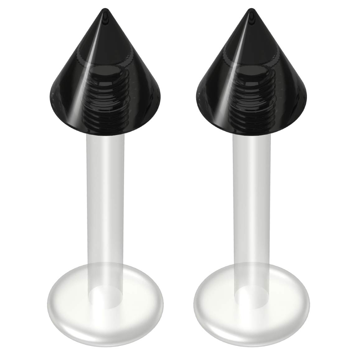 Evonix2pc Black Labret Bar 14g 1.6mm Stud Flexible Bioplast Clear Plastic Bioflex Monroe Spike Piercing Jewellery 10mm
