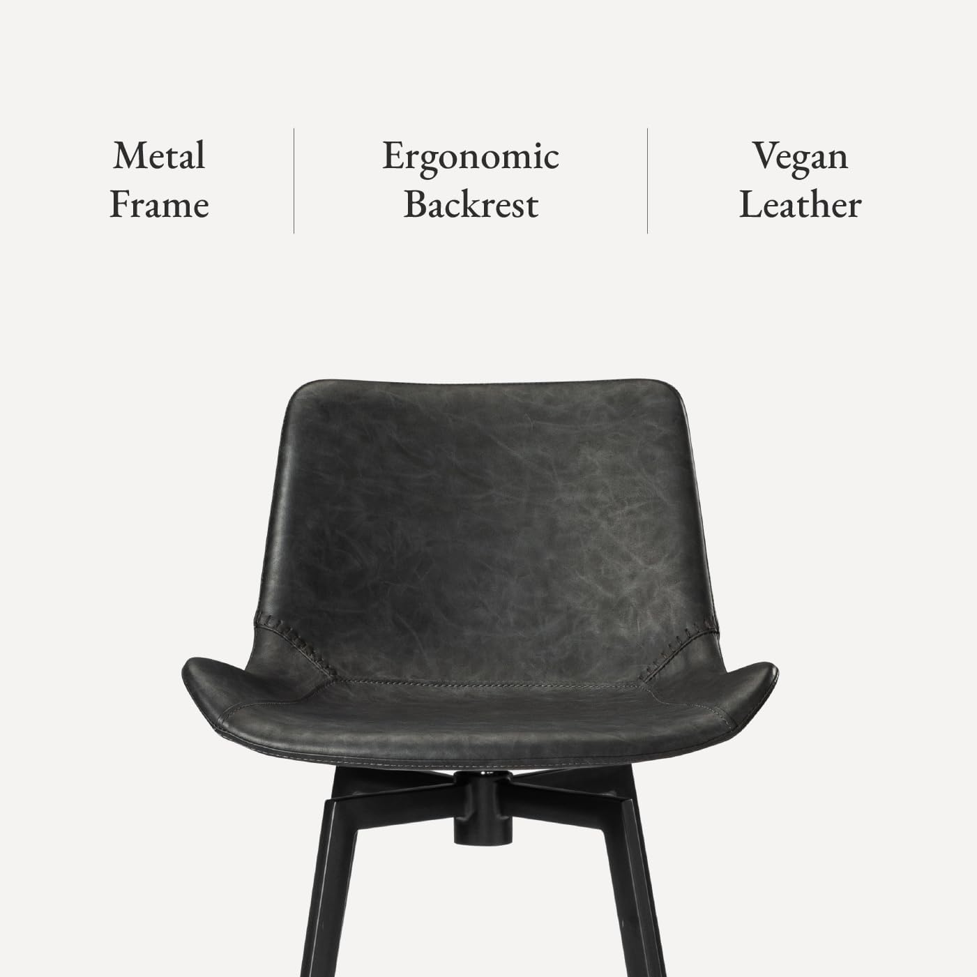 Maven Lane Victor Counter Stool – 26 Inches – Swivel Stool with Footrest – Black Metal Frame & Dark Grey Faux Leather Upholstery – Perfect for Kitchen Island & Counters