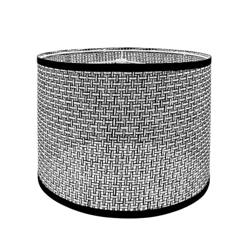 Antrader Lamp Shade Black Rattan Lampshades for Table & Floor Lamp, 13" Top x 13" Bottom x 10" High Lampshade Replacement, Easy to Assemble, Modern Drum Lamp Shade