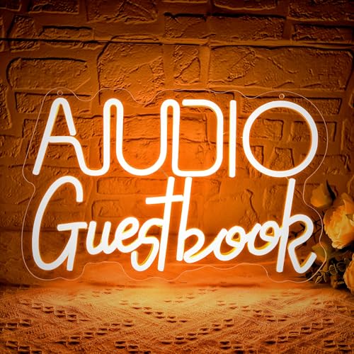 Image of Audio Guestbook Neon Signs for Wall Decor Led Lights for Wedding Leave Message White Led Signs for Birthday Parties Corporate Events Graduation Ceremonies Festival Holiday Size 15 * 9.5in(XD349)