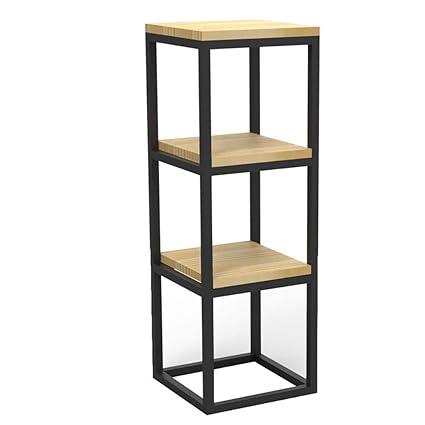 JGS Iron Frame Solid Wood Storage Shelf Bedside Table for Bedroom(BlacK & Brown)