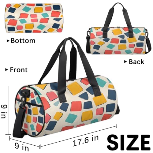 Abstract Colored Bricks Round Barrel Sports Fitness Bag, Travel Luggage Bag, Reusable Handbag, Suitable For Men and Women3