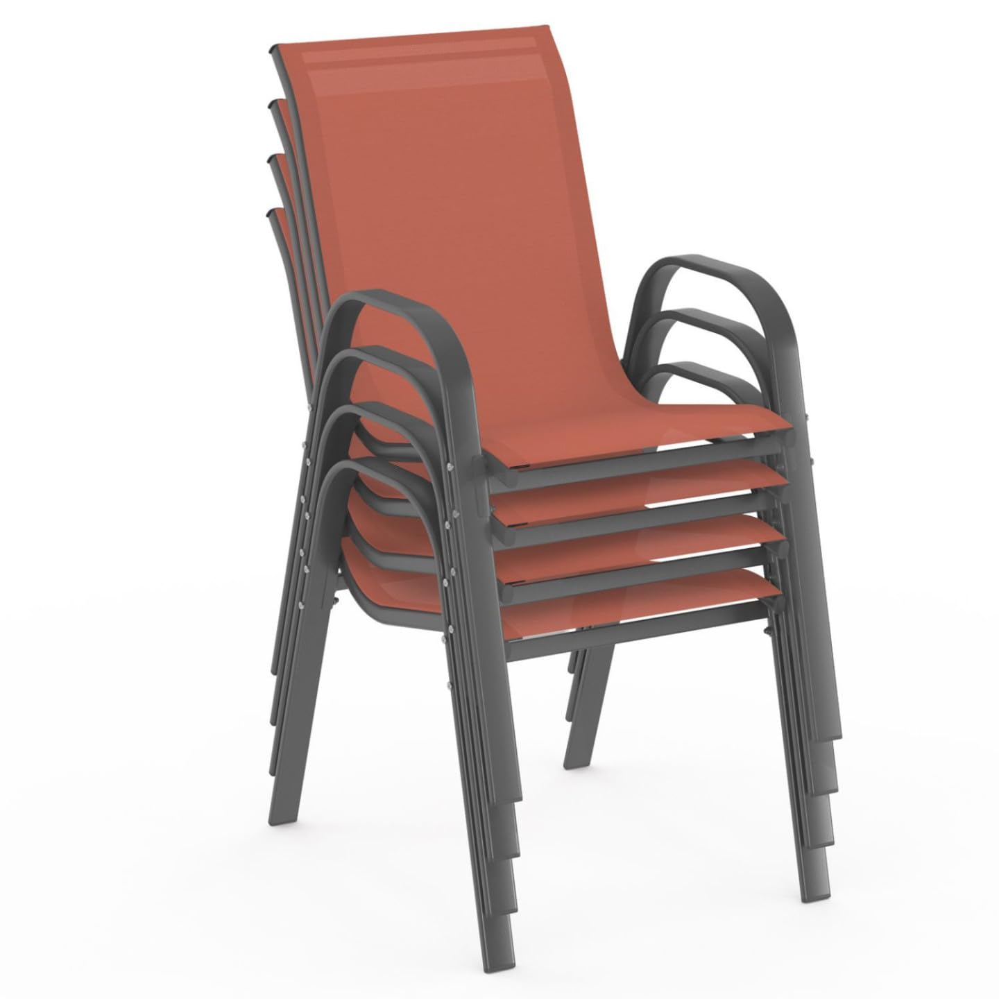 IDMarket - Lot de 4 chaises de Jardin LYMA métal et textilène empilables Terracotta et Gris