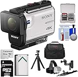 Sony Action Cam FDR-X3000 Wi-Fi GPS 4K HD Video Camera Camcorder with Flat Surface & Helmet Mounts + 64GB Card + Battery + Case + Flex Tripod + Kit