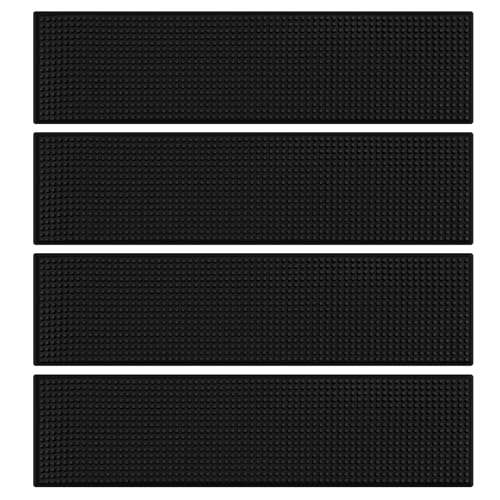 Tioncy 4 Pack Bar Mats, 24 x 6 Inch Black Countertop Drink Station Liners