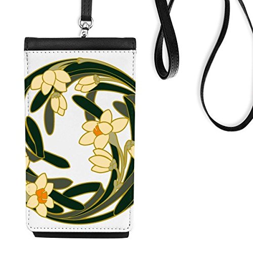 Sac de téléphone portable chinois en similicuir noir avec motif bourgeon traditionnel