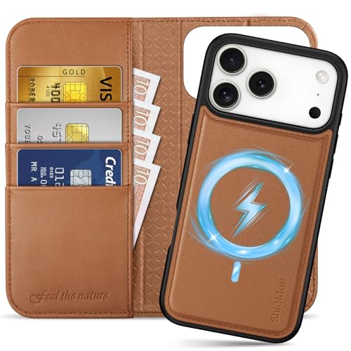 Housse portefeuille iPhone 17 Pro Max Shieldon en cuir, protection utile pour le quotidien