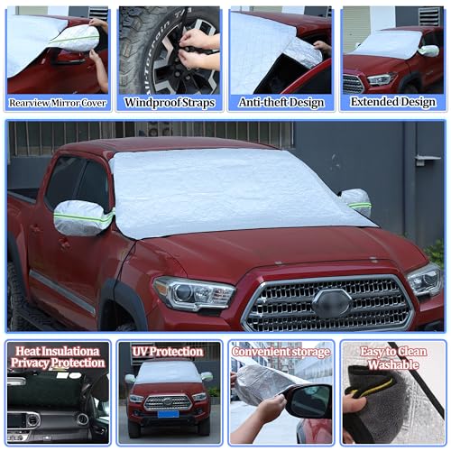 Image of Windshield Snow Cover Compatible with Toyota Tacoma 2015-2024, Car Snow Cover, Front Windshield Sunshade, Exterior Windscreen Sun Shade, UV-Rays Sun Ice Snow Frost Protector, 4-Layer Windshield Cover