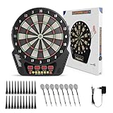 KIRJAUDU Cible Flechette Electronique - Jeu de Flechette Electronique avec Pointe Plastique, 4 Écrans LCD, 27 Modes de Jeu, Jusqu’à 16 Joueurs, pour Professionnels, Amateurs & Débutants