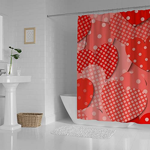 Rideau de douche cœurs rouges lavable en machine avec crochets inclus CHEHONG - 4