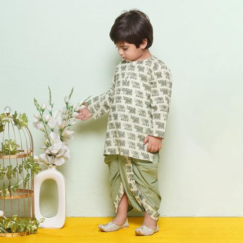 Image of AJ DEZINES Kids Ethnic Wear Pure Cotton Dhoti Kurta Set For Boys