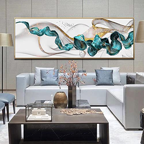 Peinture eau qui coule bleue KEBIA pour un salon moderne chic de 60x180 cm