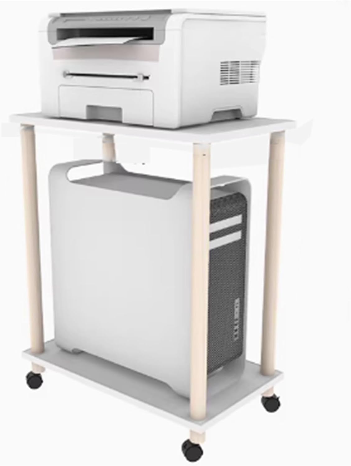 Druckerständer, Holz, Robustes Desktop-Aufbewahrungsregal mit Rädern, bodenstehende Aufbewahrungsregale, 2-stufig, Mehrzweck für Zuhause, Büro (59 * 44 * 72,4 cm)