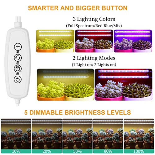 Image of Mosthink Indoor Grow Strip Lights for Under Shelf Cabinet Plants | Full Spectrum with Timer, 3 Lighting Modes,5 Dimmable Levels LEDs Plant Lights for Home Office Greenhouse Growing