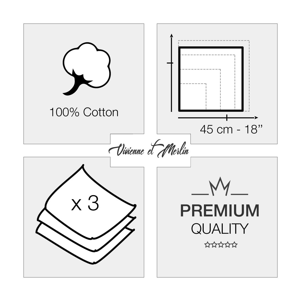 Chusteczki męskie Premium 100% bawełna czesana - 45cm x 45cm - 3 sztuki - model A15