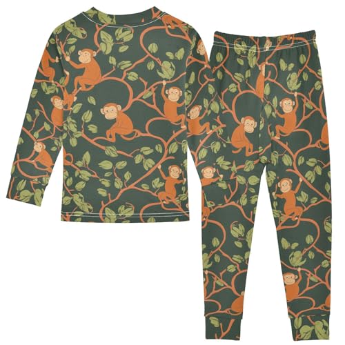 Fustylead Cute Monley in Jungle Cotton Pajamas Long Sleeve Sleepwear Lounge Set2
