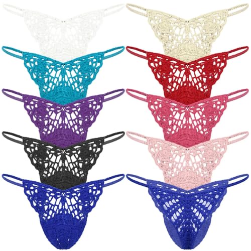 Men Handmade Crocheted G-String Hollow Out Bulge Pouch Briefs Elastic Waistband T-Back Thongs Sunbathing Swimwear2