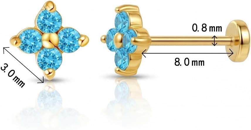 FANSING Birthstone Flower Earring Cubic Zirconia Flat Back Earrings for Women Small Stud Earrings for Cartilage Helix - Image 2