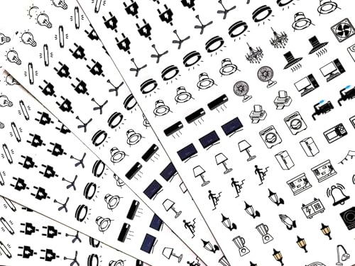 Image of Switch Board Stickers for Home and Office - 41 Pattern 600 Pcs Self Adhesive, Modern Electric White Switch Board Covers, Transparent Stickers for Switches, Lightbulb, Fan, AC, Stickers