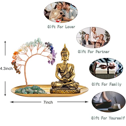 Pimaimai 7 Chakra Crystal Tree Buddha Statue,Yoga Meditation Decor, Buddha Gifts,Bookshelves, Desk, Home Decor,Bring Good Luck And Wealth To The Family，Spirit Room Home Decor(Bronze) #TOP2