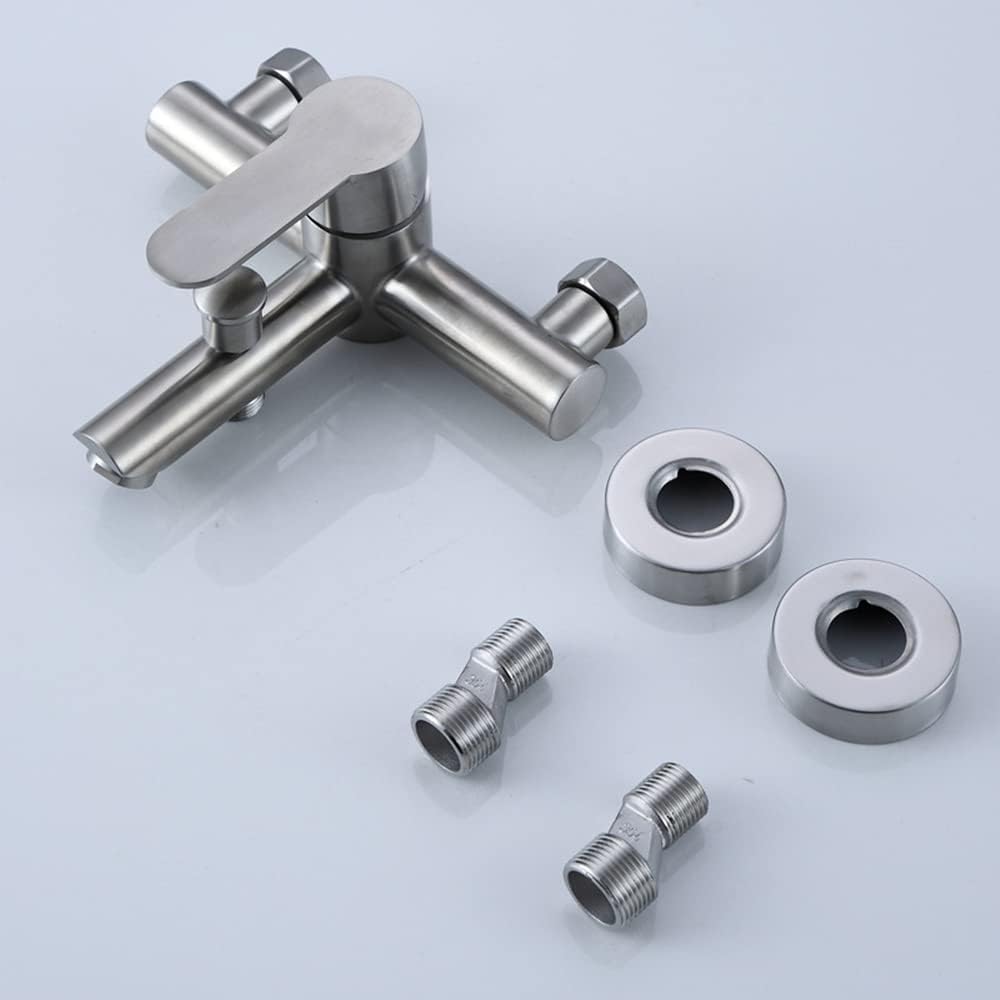 SUS 304 Stainless Steel Wall Mounted Tub Faucet Shower Mixer High Flow Bathroom Sink Faucets, Two Spout, Single Handle, Spot Resist Brushed Nickel