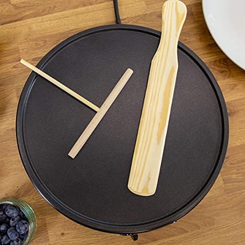 Quest 35540 Electric Pancake & Crepe Maker / 12" Non-Stick Hot Plate With Raised Edges For Reduced Wastage / Adjustable Temperature / Wooden Spreader & Spatula Included / 1000W