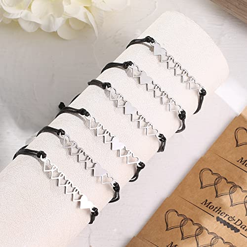 Image of Desimtion Mom and Daughter Bracelets for 2, 3, 4, 5, 6, Mother Daughter Matching Heart Bracelets - Birthday Gifts for Mom from Daughter