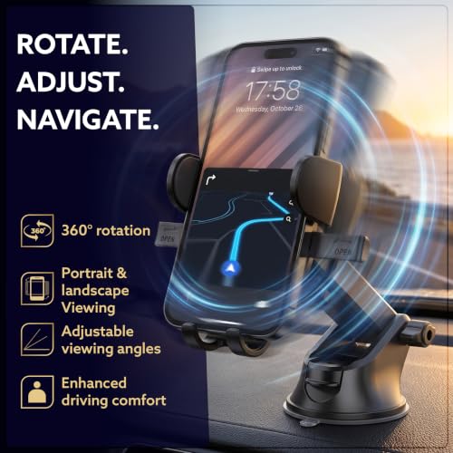 Image of AGARO MH6161 Car Mobile Holder for Dashboard, 360 Adjustable Phone Mount with Strong Grip, Secure & Stable Hold, Easy One-Hand Operation for Navigation, Calls & Hands-Free Driving