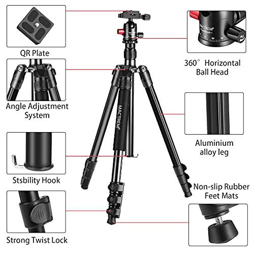 Mactrem Professional Camera Tripod With Phone Mount, 62" Dslr Tripod For Travel, Super Lightweight And Reliable Stability, Ball Head Tripod Detachable Monopod With Carry Bag (Black) #TOP4