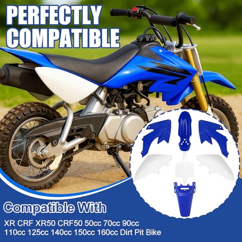 Image of Podoy CRF50 Body Fender Kit for Compatible with XR50 XR 50 CRF 50 SDG SSR Pit Dirt Motor Trail Bike Black with Bolt Work Fairing Plastic (Blue)