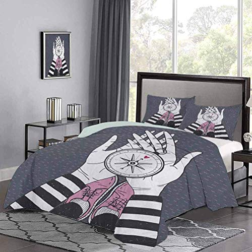 Bettbezug-Set Auf der Suche nach Liebesmädchen mit einem Navigationsgerät Handgezeichneter Bilddruck Kinderbettwäschesets Extra leichtes